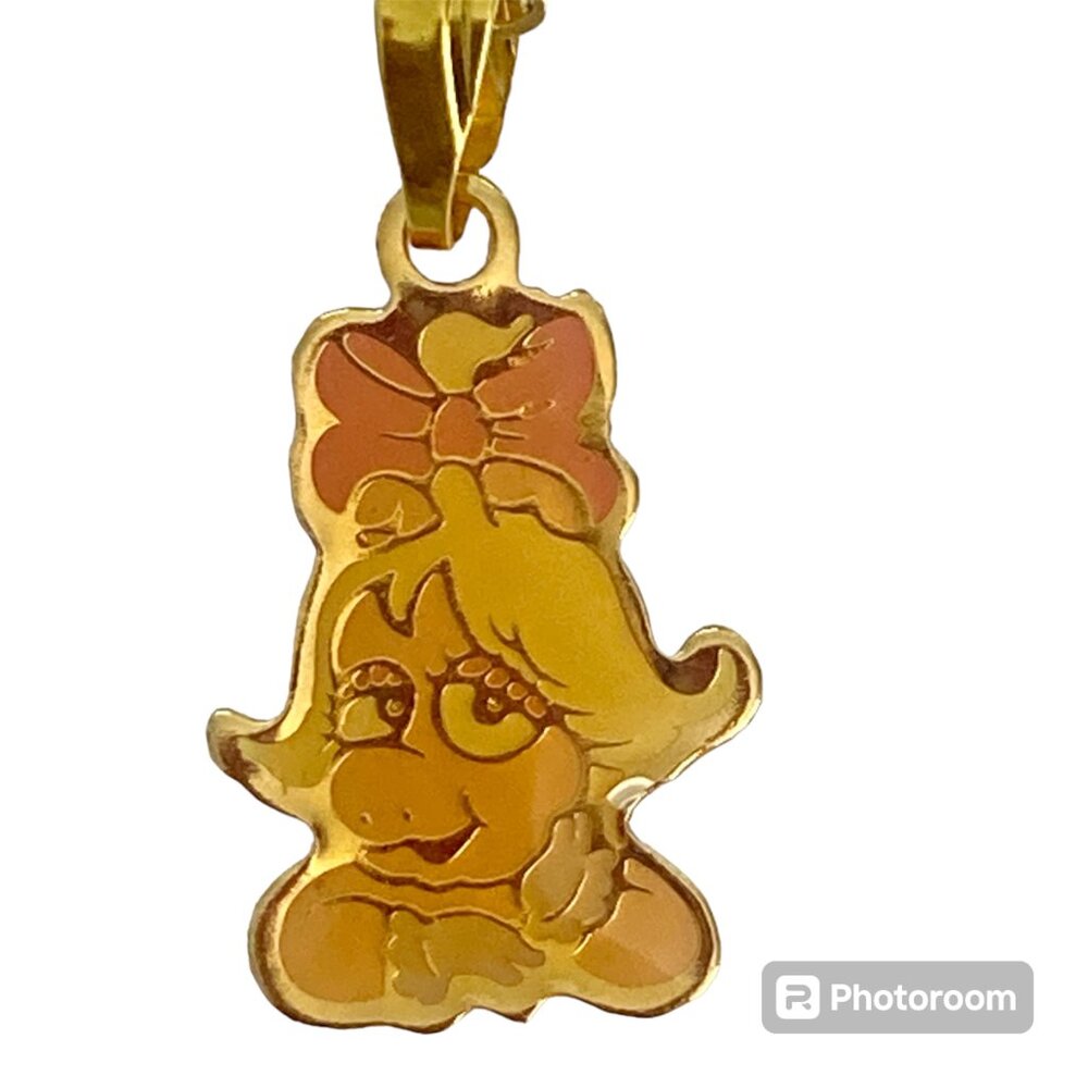 Vintage Miss Piggy Muppets Charm Necklace Signed Jim Henson 18" Gold Plated
